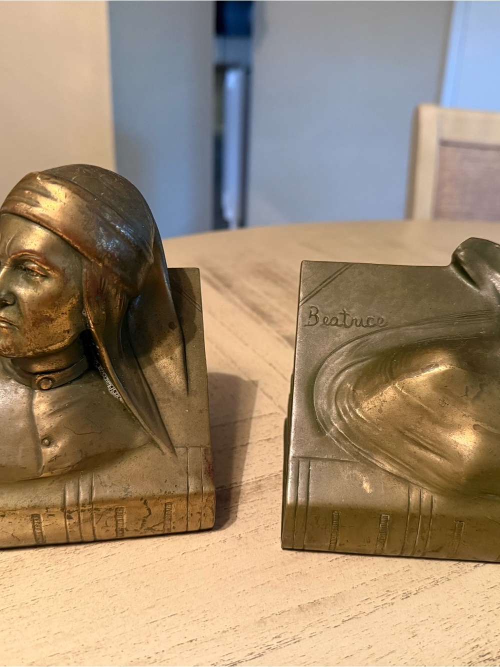 Vintage Dante and Beatrice Bust Bronze Metal Bookends